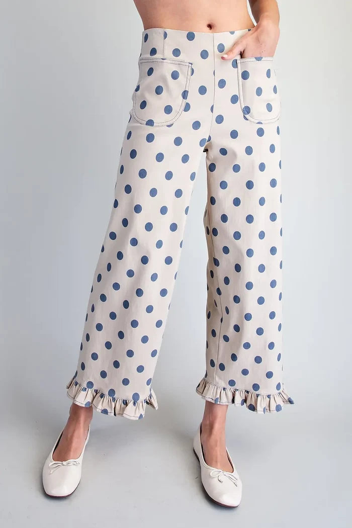 Polka Dot Ruffled Hem Pants
