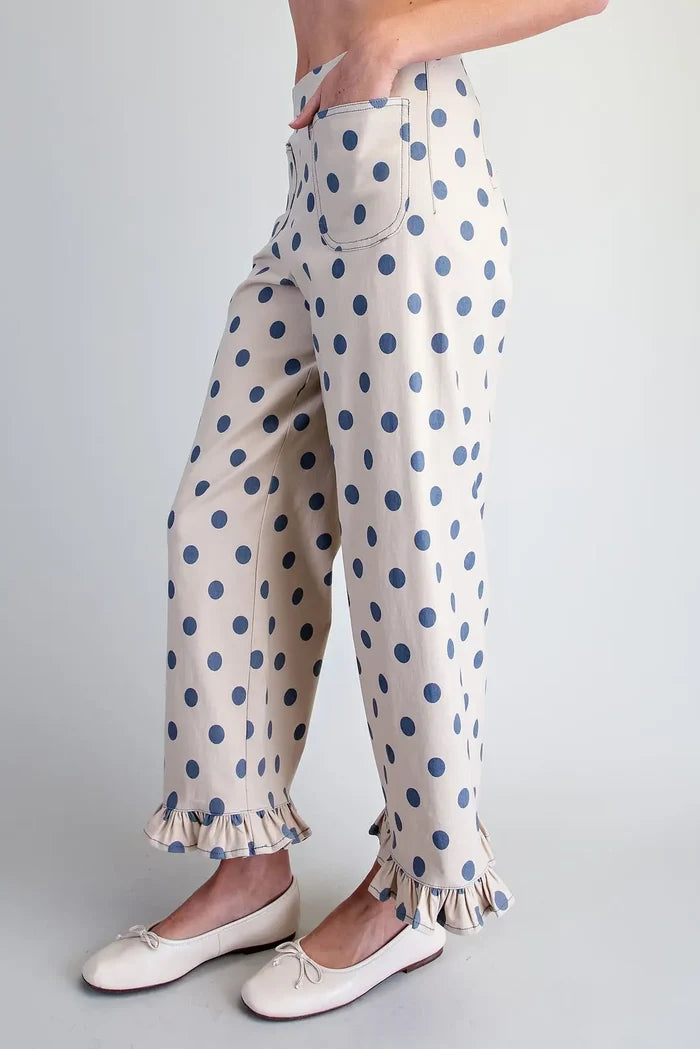 Polka Dot Ruffled Hem Pants