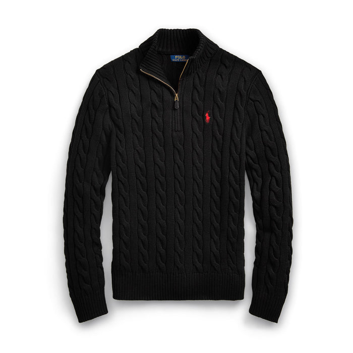 Polo Ralph Lauren - Cable Knit Zip Neck Jumper in Black - Nigel Clare