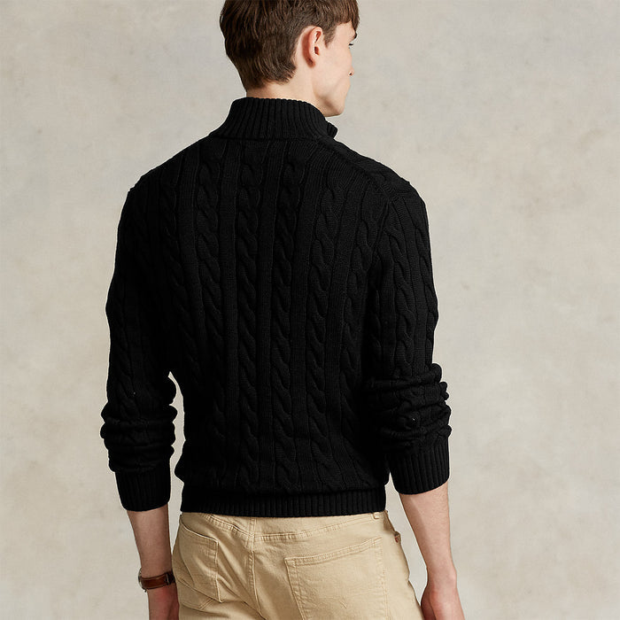 Polo Ralph Lauren - Cable Knit Zip Neck Jumper in Black - Nigel Clare