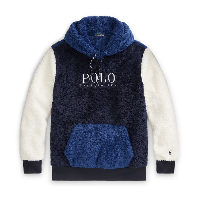 Polo Ralph Lauren - Sherpa Fleece Hoodie in Navy/Blue/Cream - Nigel Clare