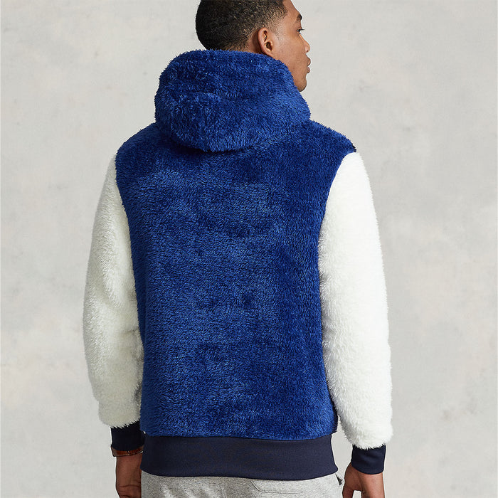 Polo Ralph Lauren - Sherpa Fleece Hoodie in Navy/Blue/Cream - Nigel Clare