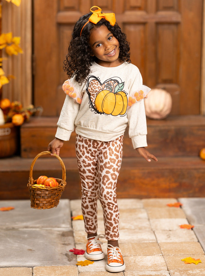 Toddler Fall Clothes | Pumpkin Pullover & Leopard Print Legging Set