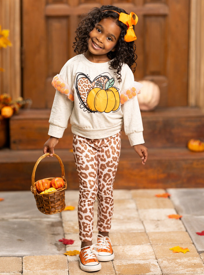 Toddler Fall Clothes | Pumpkin Pullover & Leopard Print Legging Set