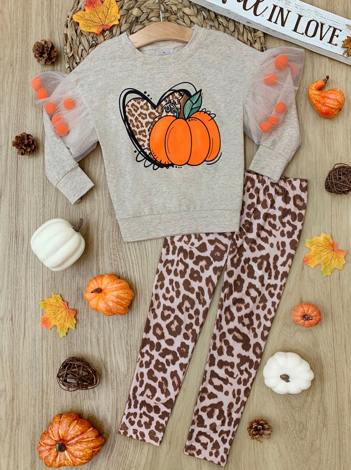 Toddler Fall Clothes | Pumpkin Pullover & Leopard Print Legging Set