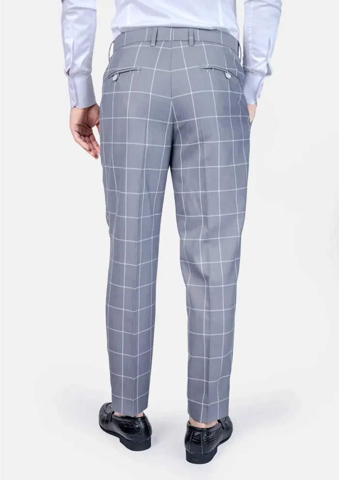 Powder Grey Windowpane Pants - SARTORO
