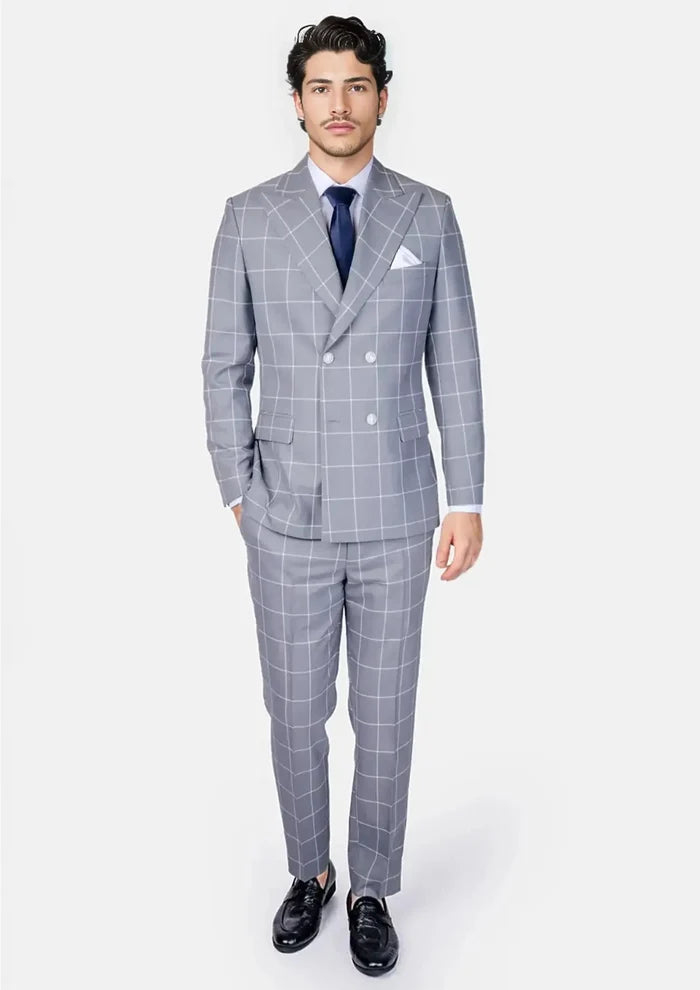 Waverly Powder Grey Windowpane Suit - SARTORO