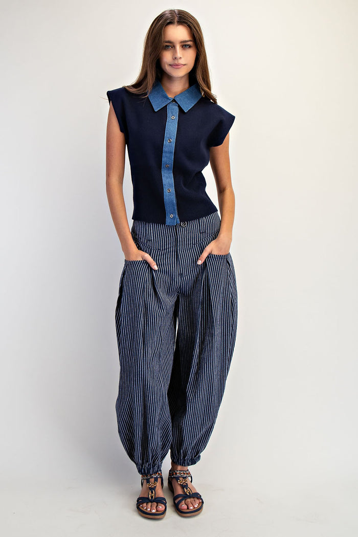 Pull On Stripe Wide Leg Pants