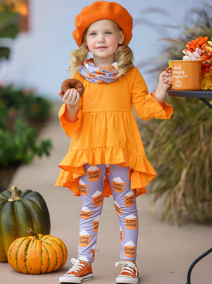 Girls Fall Outfits | Pumpkin Spice Season Tunic, Scarf & Legging Set