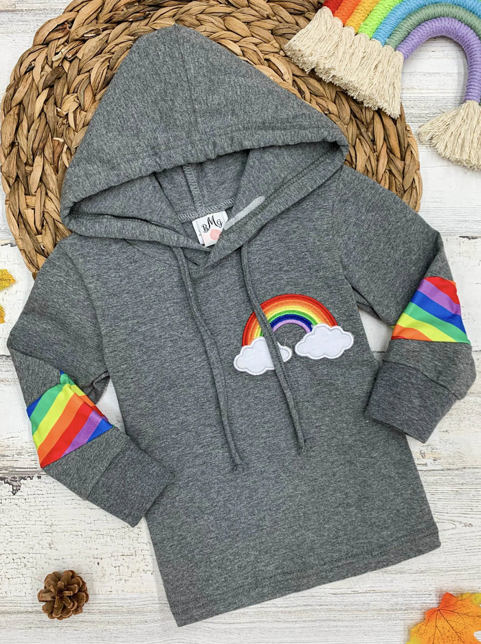 Girls Sweatshirts | Rainbow Drawstring Hoodie Top | Mia Belle Girls