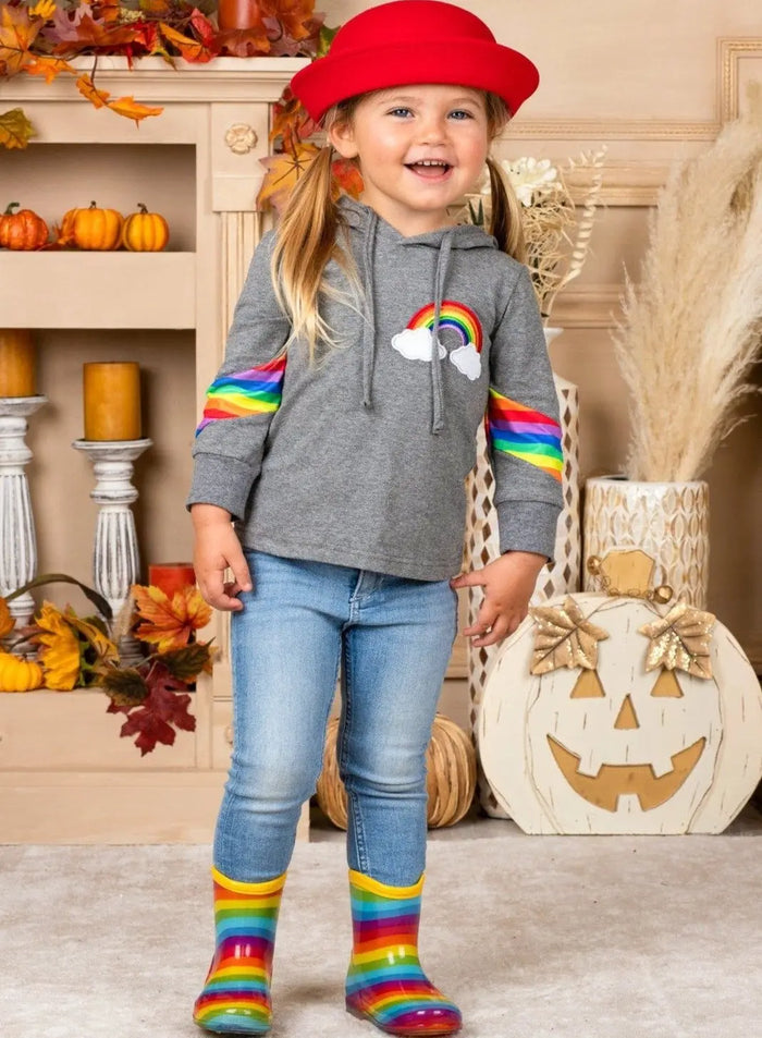 Girls Sweatshirts | Rainbow Drawstring Hoodie Top | Mia Belle Girls
