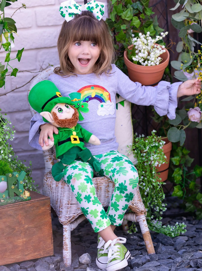 St. Patrick's Day Clothes | Girls Rainbow Top & Clover Legging Set
