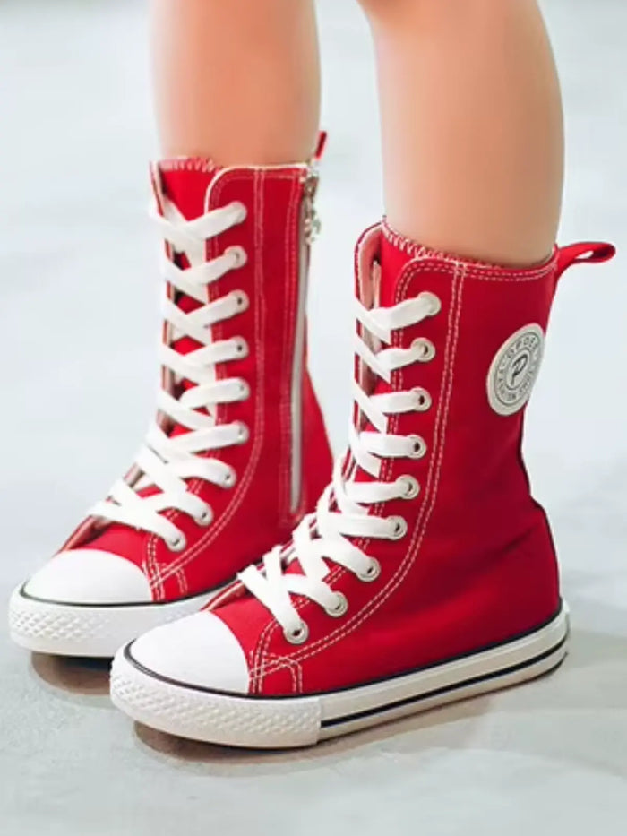 Red Canvas High Top Zip Up Sneakers By Liv and Mia Mia Belle Girls