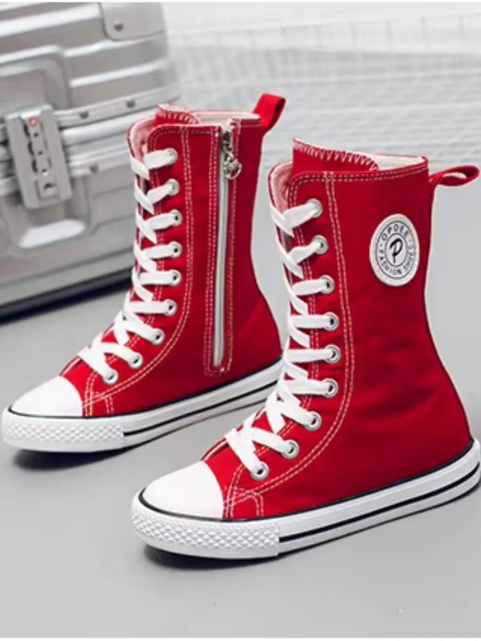 Red Canvas High Top Zip Up Sneakers By Liv and Mia Mia Belle Girls