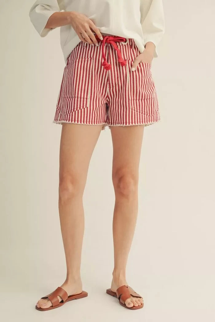 Red Drawstring Stripe Shorts