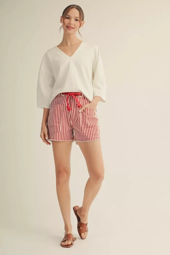Red Drawstring Stripe Shorts