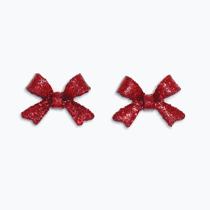 Red Glitter Bow Earrings