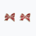 Red Glitter Bow Gold Earrings