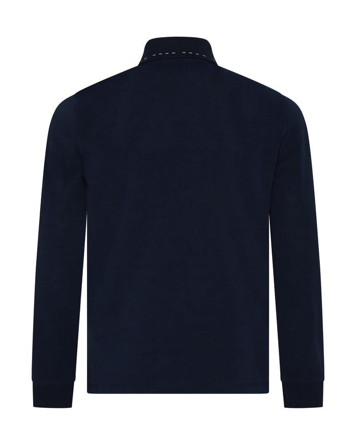 Robinson Cotton & Silk Long Sleeve Jersey Polo Shirt Navy