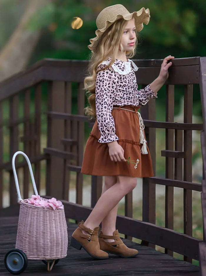 Cute Outfits For Girls | Leopard Blouse & Skirt Set | Girls Boutique