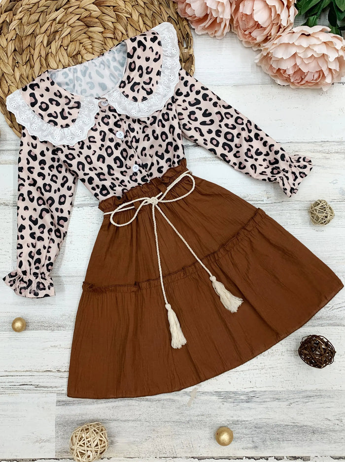 Cute Outfits For Girls | Leopard Blouse & Skirt Set | Girls Boutique