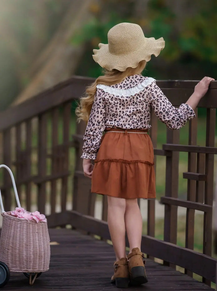 Cute Outfits For Girls | Leopard Blouse & Skirt Set | Girls Boutique