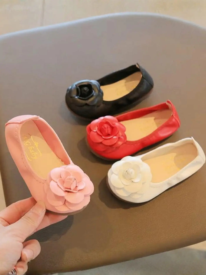 Rose Applique Synthetic Leather Flats By Liv and Mia Mia Belle Girls