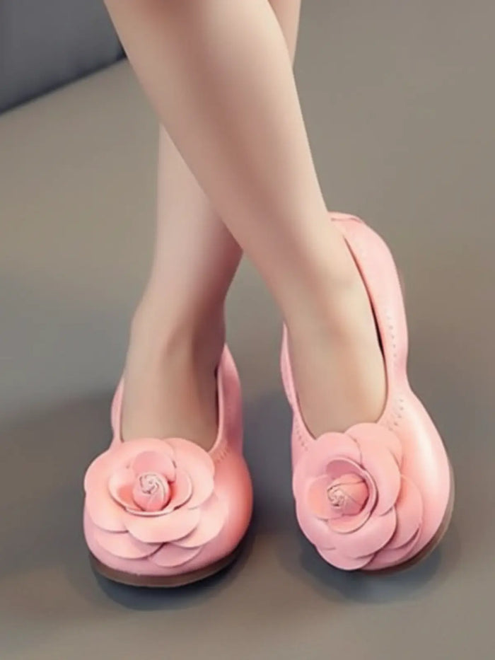 Rose Applique Synthetic Leather Flats By Liv and Mia Mia Belle Girls
