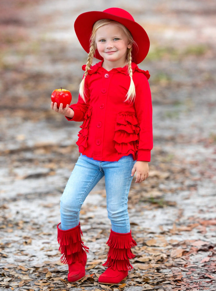 Kids Sweaters & Cardigans | Ruffle Hooded Cardigan | Mia Belle Girls