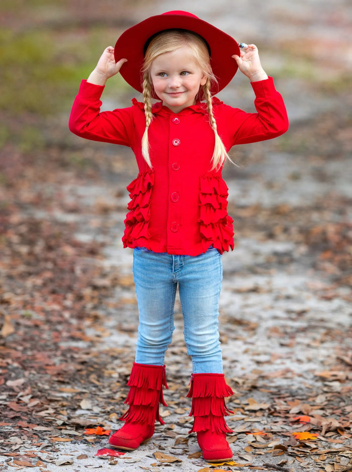 Kids Sweaters & Cardigans | Ruffle Hooded Cardigan | Mia Belle Girls