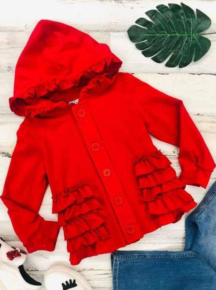 Kids Sweaters & Cardigans | Ruffle Hooded Cardigan | Mia Belle Girls