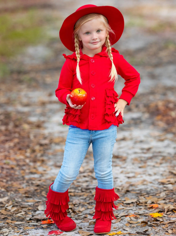 Kids Sweaters & Cardigans | Ruffle Hooded Cardigan | Mia Belle Girls
