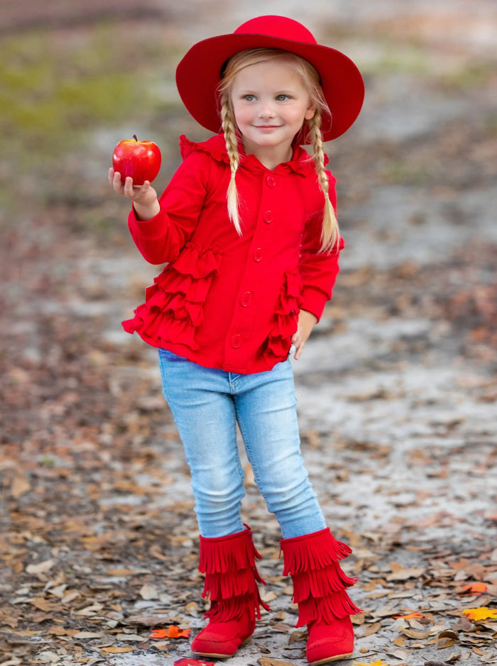Kids Sweaters & Cardigans | Ruffle Hooded Cardigan | Mia Belle Girls