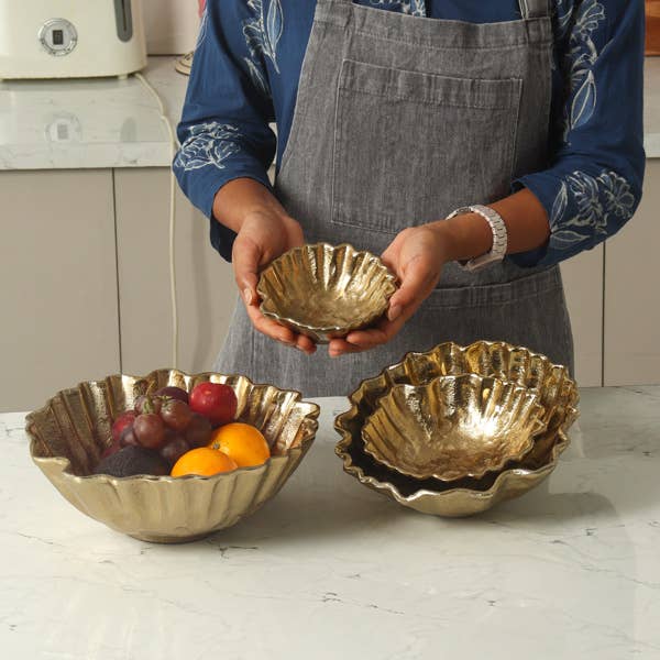 Ruffled Gold Aluminum Bowl