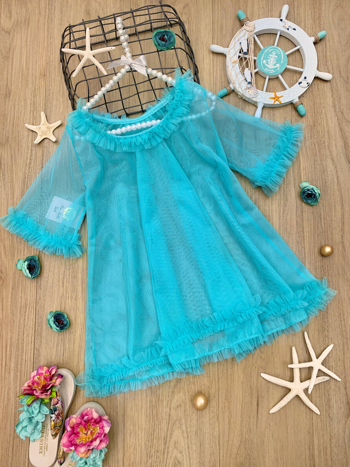 Kids Resort Wear | Little Girls Sheer Ruffle Hem Cover Up