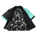 Black and turquoise kimono with white interior and exterior designs and a snake scale finish