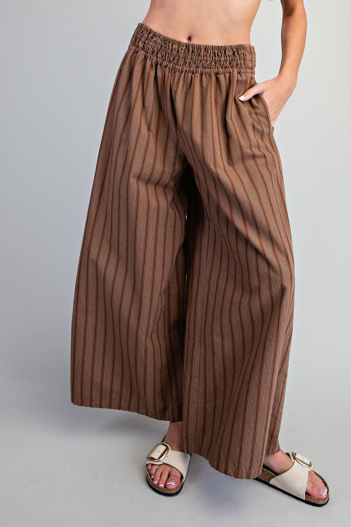 Soft Washed Striped Wide Leg Pants