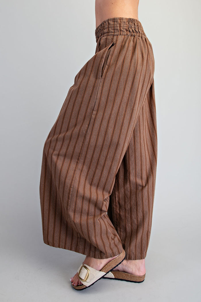 Soft Washed Striped Wide Leg Pants
