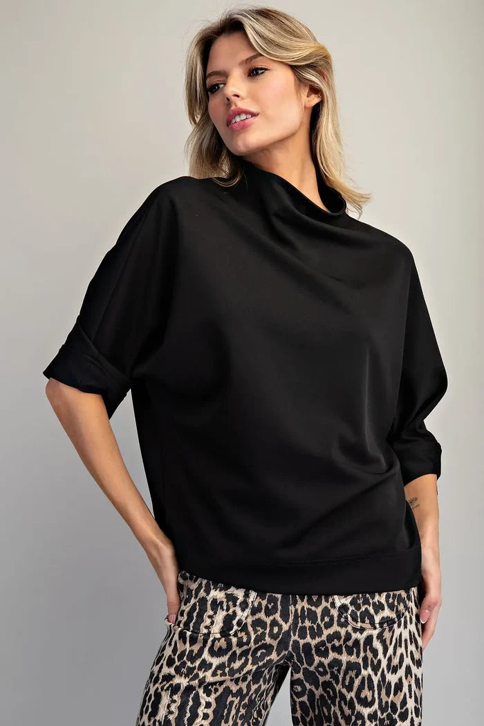 Solid Mock Neck Half Sleeve Top