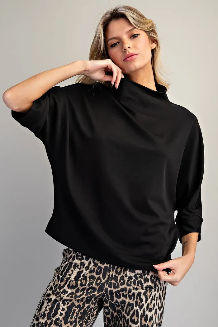 Solid Mock Neck Half Sleeve Top