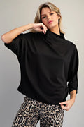 Solid Mock Neck Half Sleeve Top