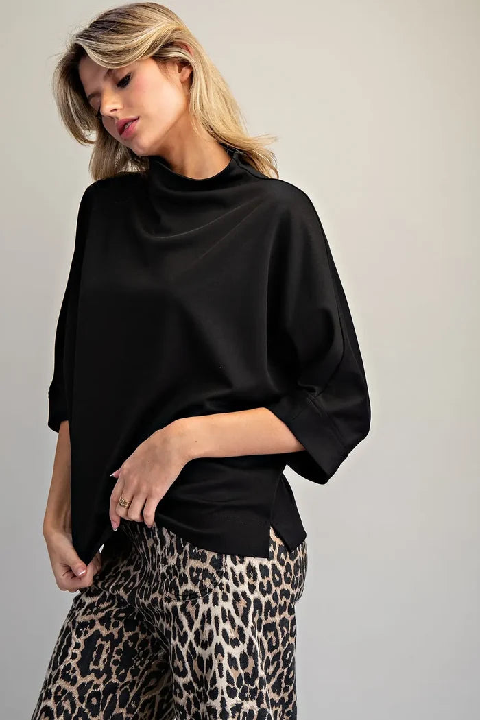 Solid Mock Neck Half Sleeve Top