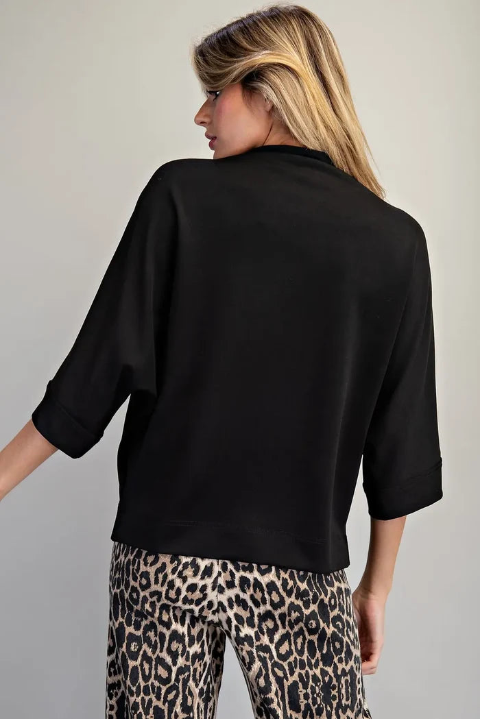 Solid Mock Neck Half Sleeve Top