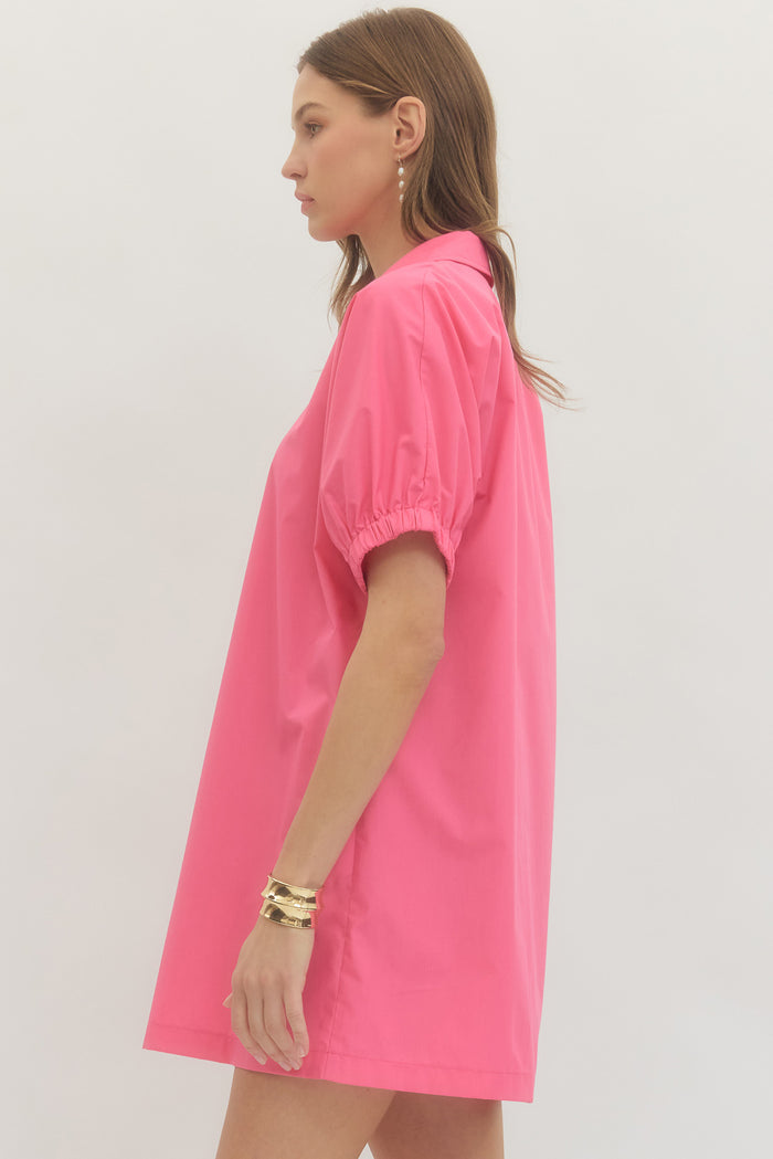 Solid Short Puff Sleeve Dress