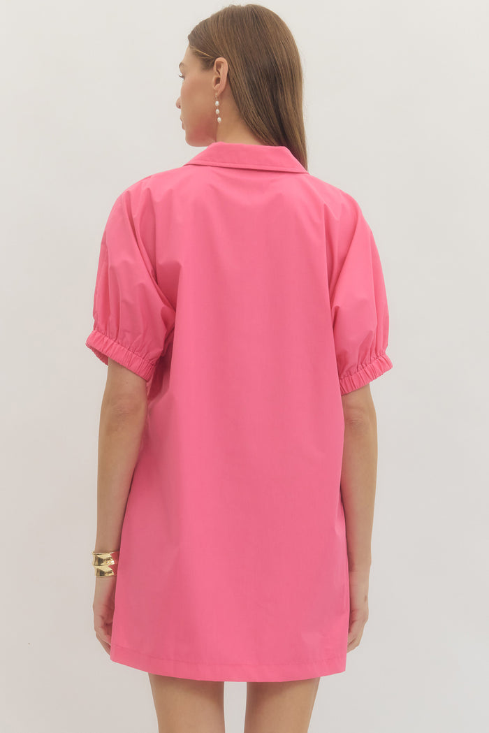 Solid Short Puff Sleeve Dress