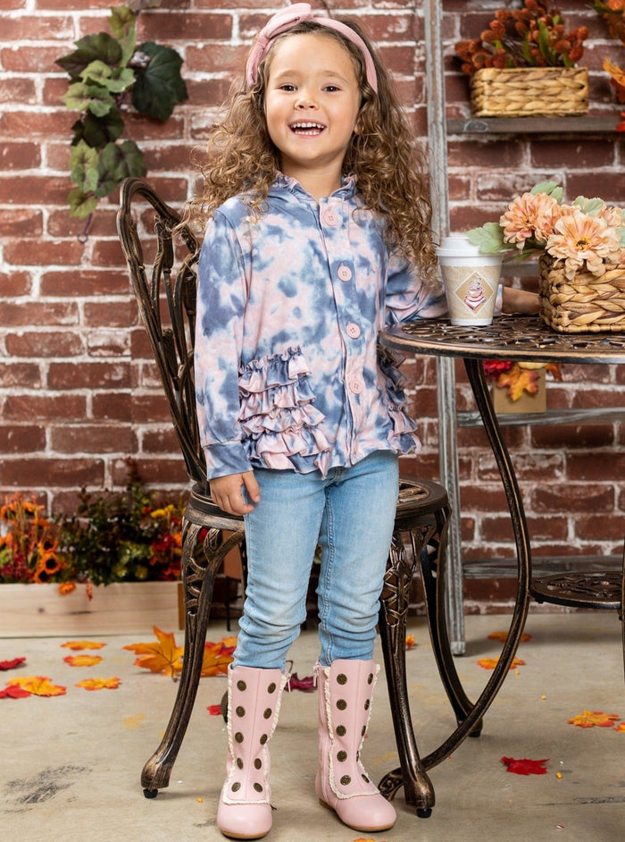 Kids Sweaters & Cardigans | Tie Dye Ruffle Hoodie | Mia Belle Girls
