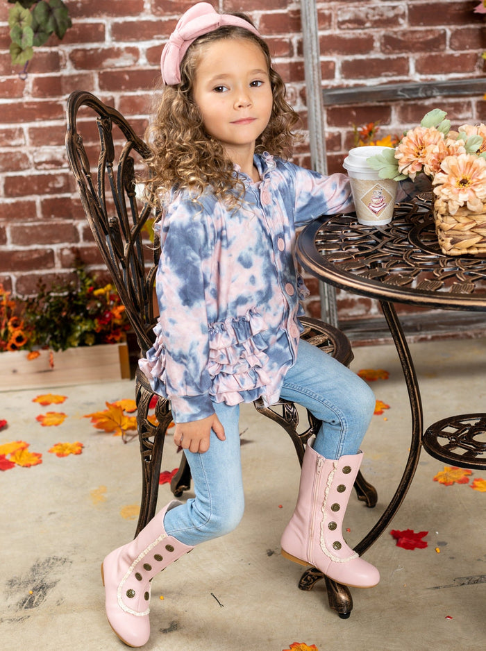 Kids Sweaters & Cardigans | Tie Dye Ruffle Hoodie | Mia Belle Girls