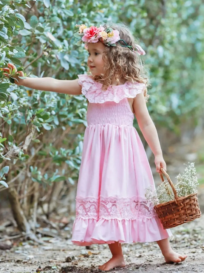 Cute Toddler Outfit | Girls Spring Smocked Lace Ruffled Maxi Dress