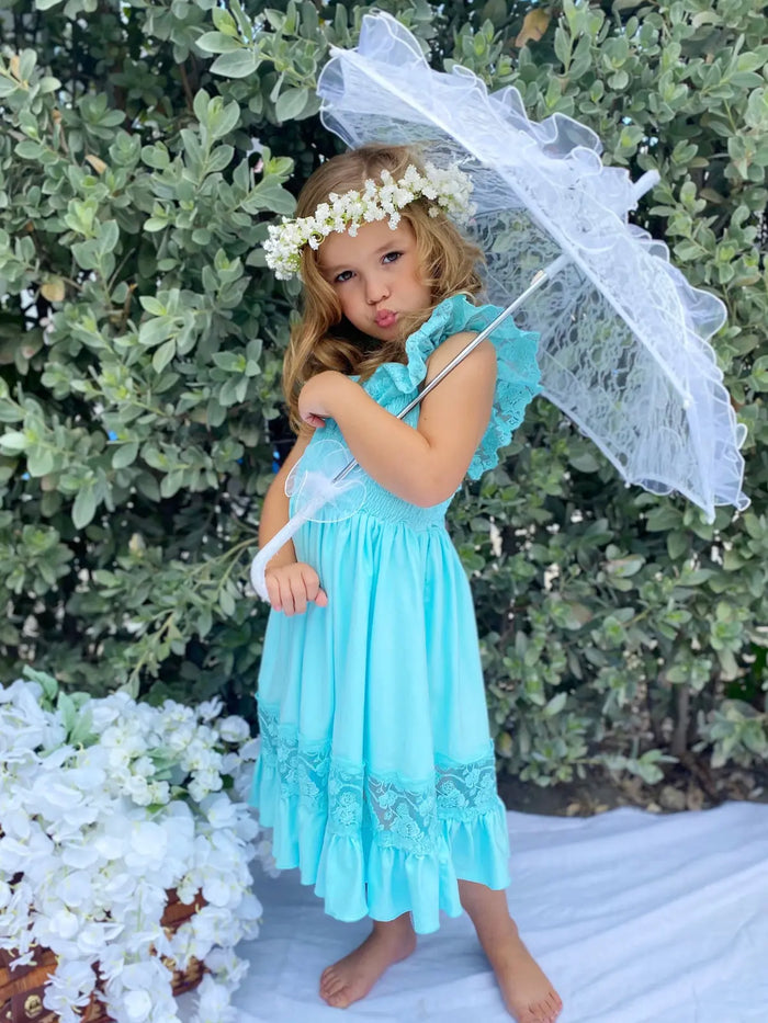Cute Toddler Outfit | Girls Spring Smocked Lace Ruffled Maxi Dress