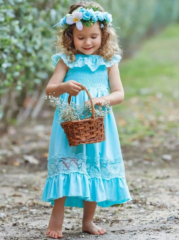 Cute Toddler Outfit | Girls Spring Smocked Lace Ruffled Maxi Dress